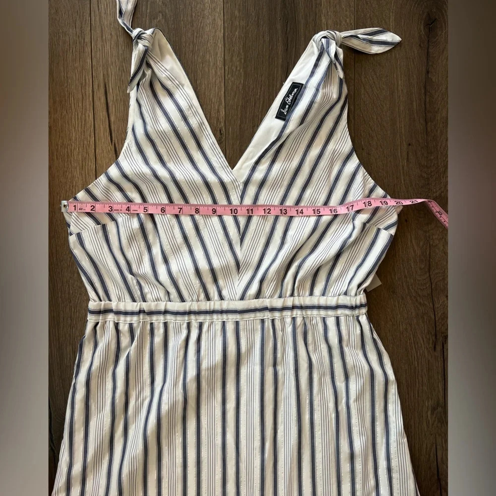Sam Edelman Blue White Silver Metallic Stripe Sleeveless Maxi Dress Size Large - Picture 11 of 14